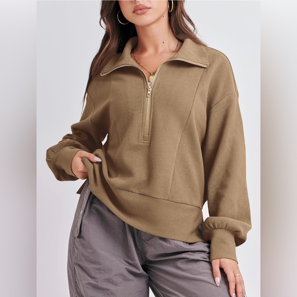 ANRABESS Women Half Zip Cropped Quarter Zip Up Red Sweatshirt- XXL - Picture 3 of 7